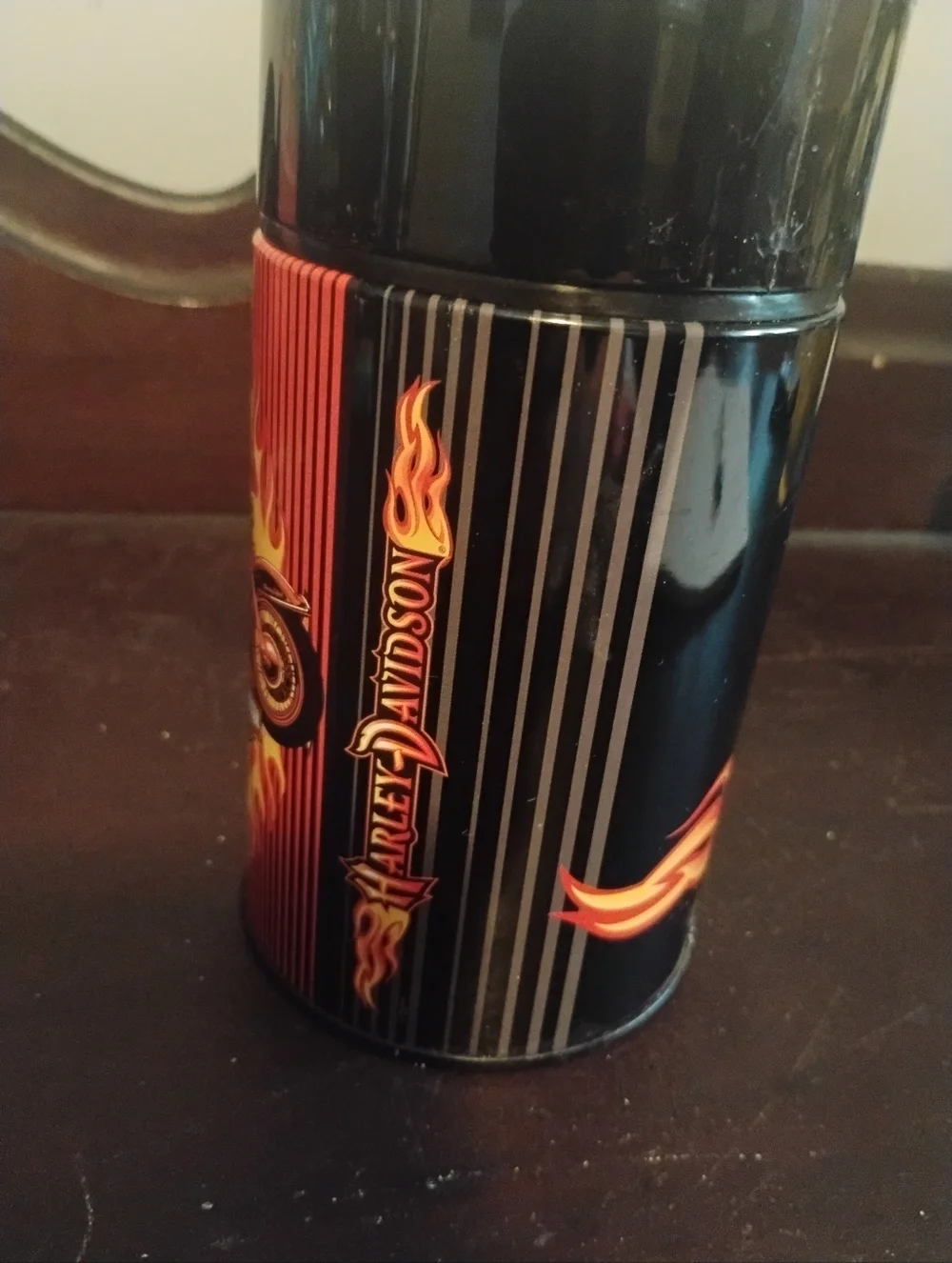 Vintage 2007 Harley-Davidson Flamed Motorcycle Thermos & Cup Lid | The Memory Co